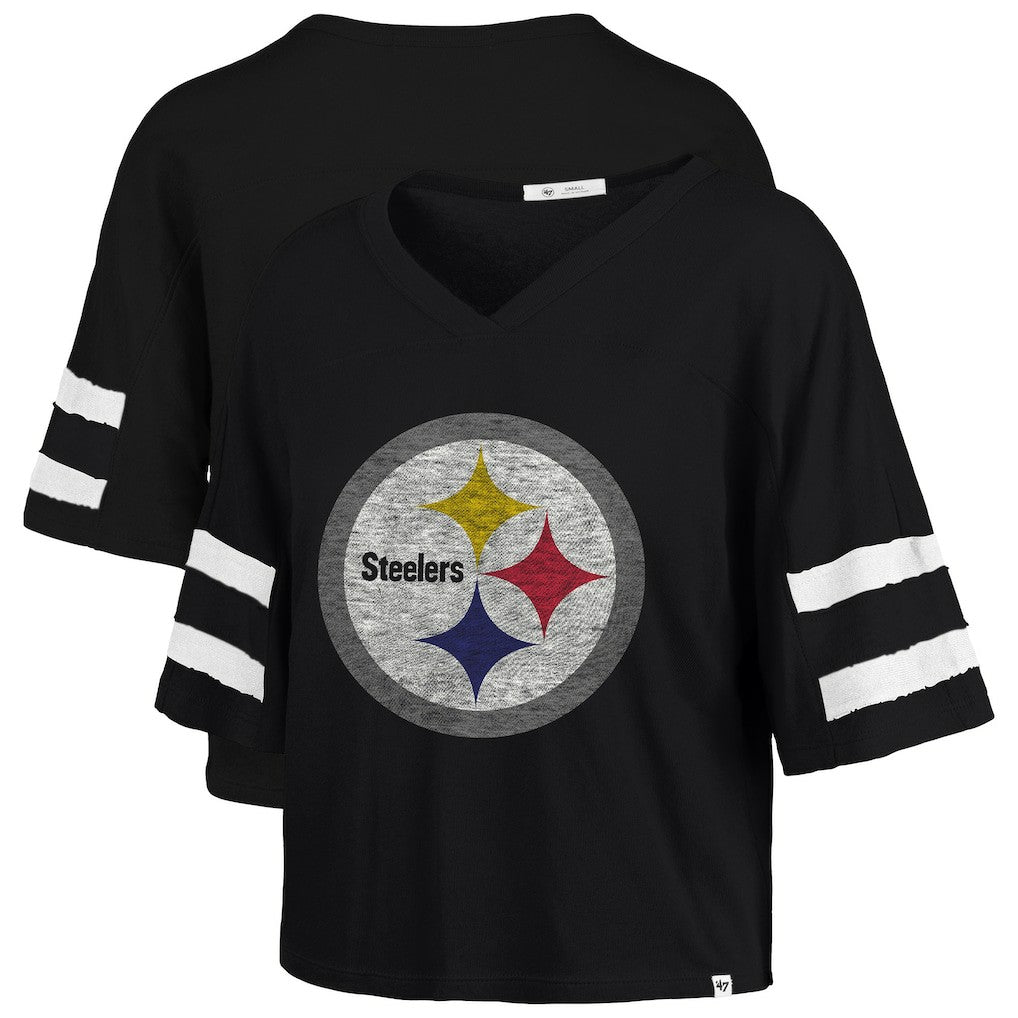 '47 Women's Premier Scout Cropped V-Neck T-Shirt - Pittsburgh Steelers T-shirts