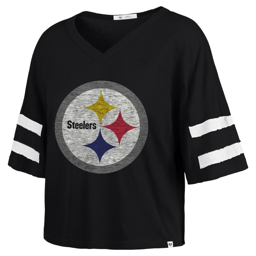 '47 Women's Premier Scout Cropped V-Neck T-Shirt - Pittsburgh Steelers T-shirts