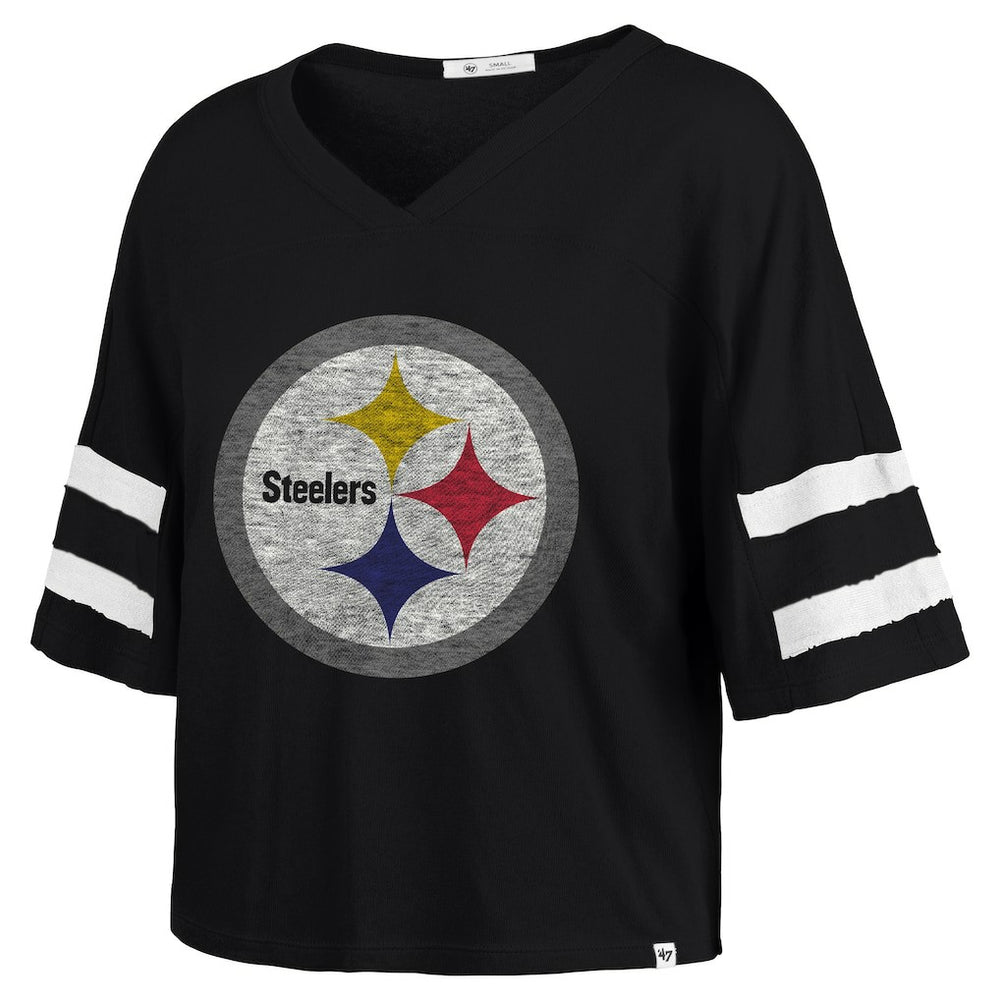 '47 Women's Premier Scout Cropped V-Neck T-Shirt - Pittsburgh Steelers T-shirts