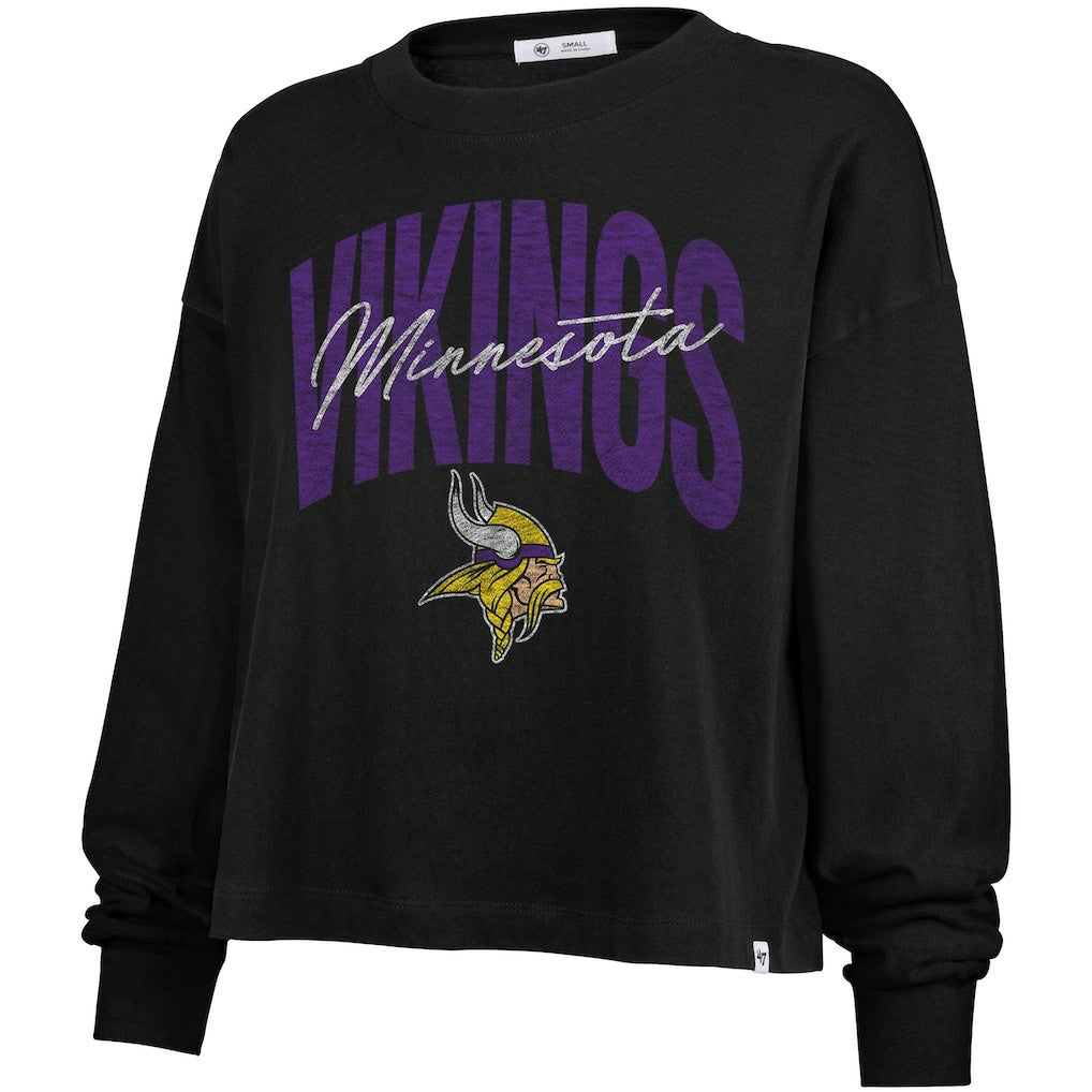 '47 Women's Muse Sydney Long Sleeve Cropped T-Shirt - Minnesota Vikings T-shirts