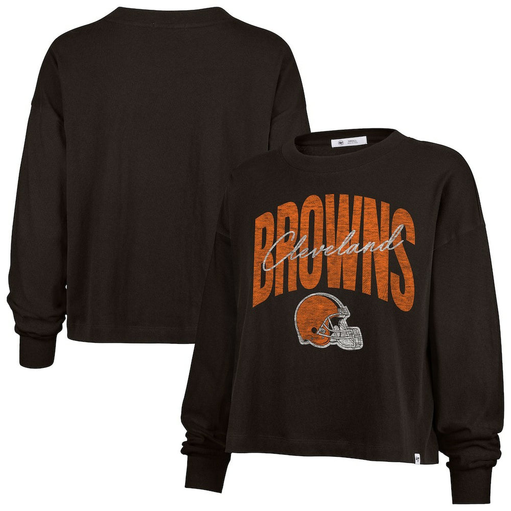 '47 Women's Muse Sydney Long Sleeve Cropped T-Shirt - Cleveland Browns T-shirts