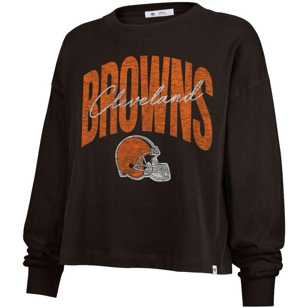 '47 Women's Muse Sydney Long Sleeve Cropped T-Shirt - Cleveland Browns T-shirts
