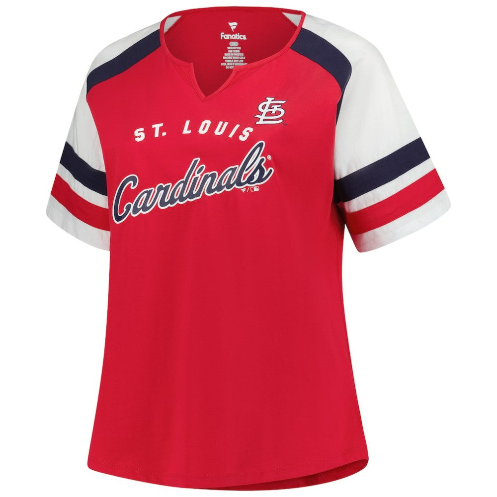 Red St. Louis Cardinals Profile Women's Plus Sized Arched Notch Neck T-Shirt