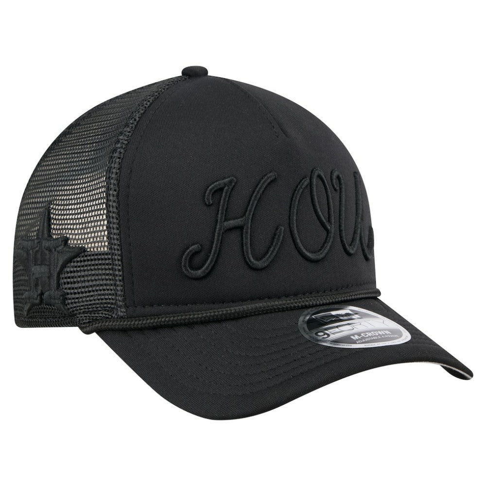 Black Houston Astros New Era City Initial 9FORTY A-Frame M-Crown Adjustable Trucker Hat