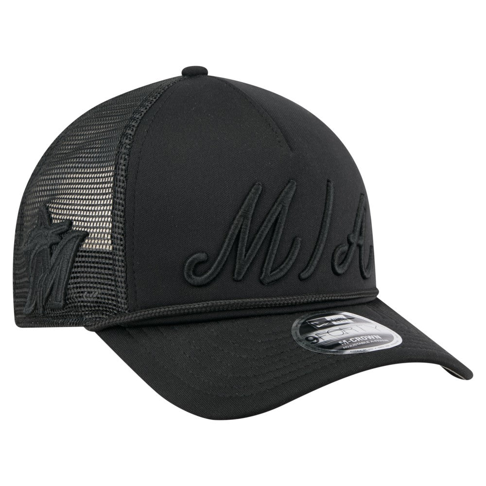 Black Miami Marlins New Era City Initial 9FORTY A-Frame M-Crown Adjustable Trucker Hat