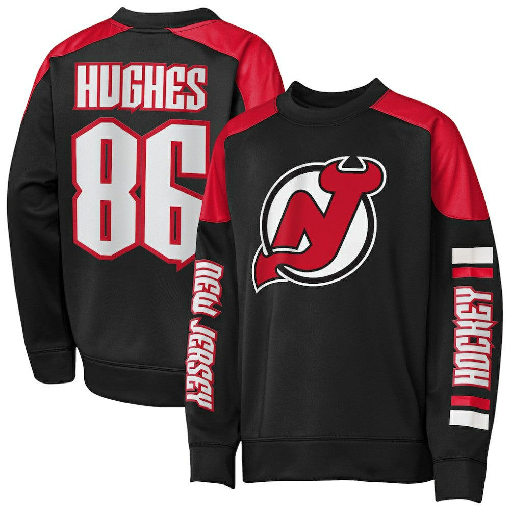 NHL Jack Hughes New Jersey Devils Outerstuff Youth Best Defense Name & Number Crewneck Sweatshirt