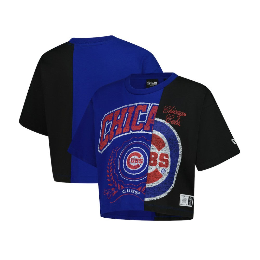 Royal Chicago Cubs New Era Women's Upcycled Colorblocked Boxy Cropped T-Shirt