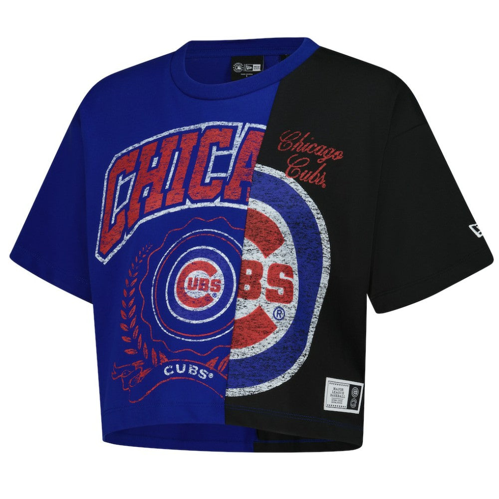 Royal Chicago Cubs New Era Women's Upcycled Colorblocked Boxy Cropped T-Shirt