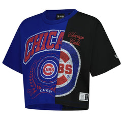 Royal Chicago Cubs New Era Women's Upcycled Colorblocked Boxy Cropped T-Shirt