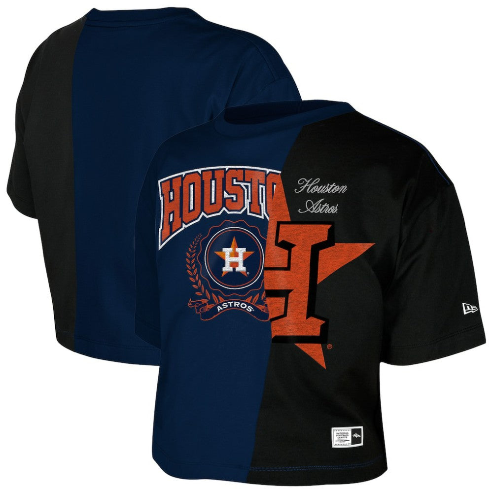 Navy Houston Astros New Era Women's Upcycled Colorblocked Boxy Cropped T-Shirt