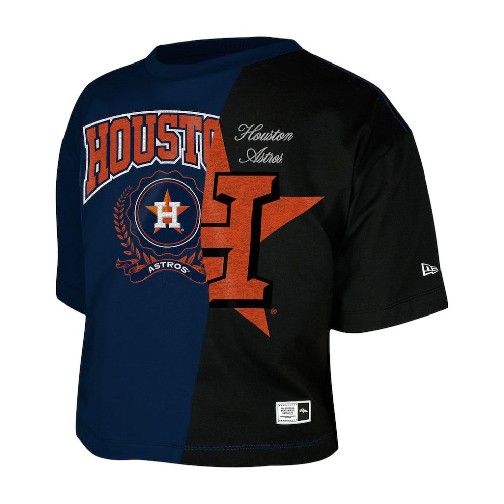 Navy Houston Astros New Era Women's Upcycled Colorblocked Boxy Cropped T-Shirt