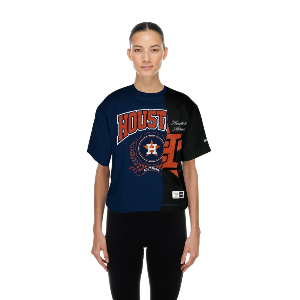 Navy Houston Astros New Era Women's Upcycled Colorblocked Boxy Cropped T-Shirt