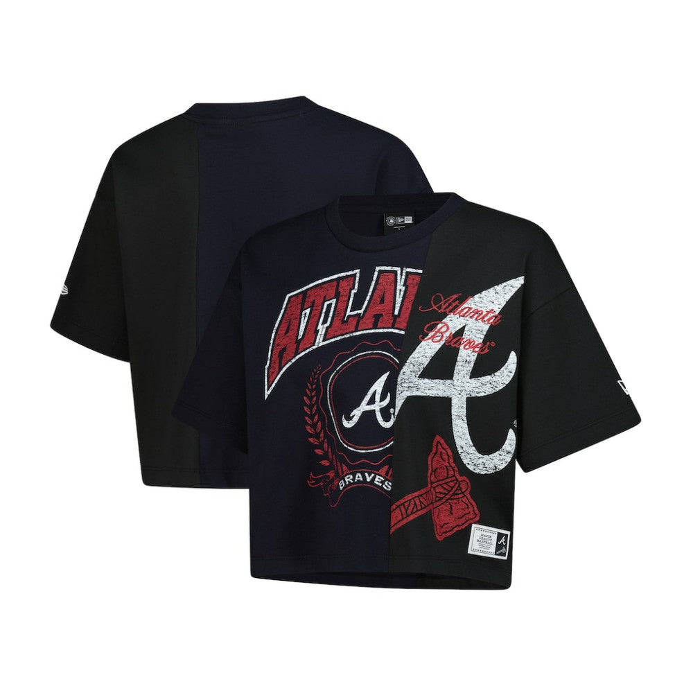 Navy Atlanta Braves New Era Women's Upcycled Colorblocked Boxy Cropped T-Shirt