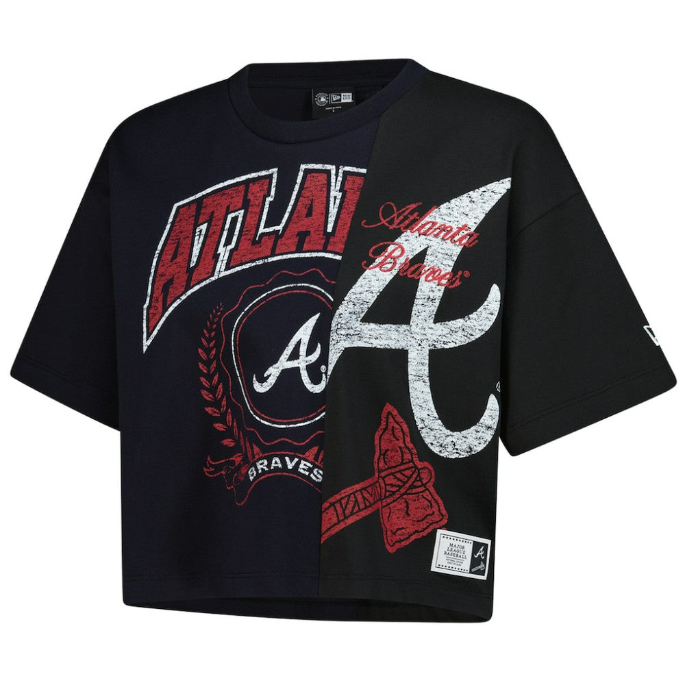 Navy Atlanta Braves New Era Women's Upcycled Colorblocked Boxy Cropped T-Shirt