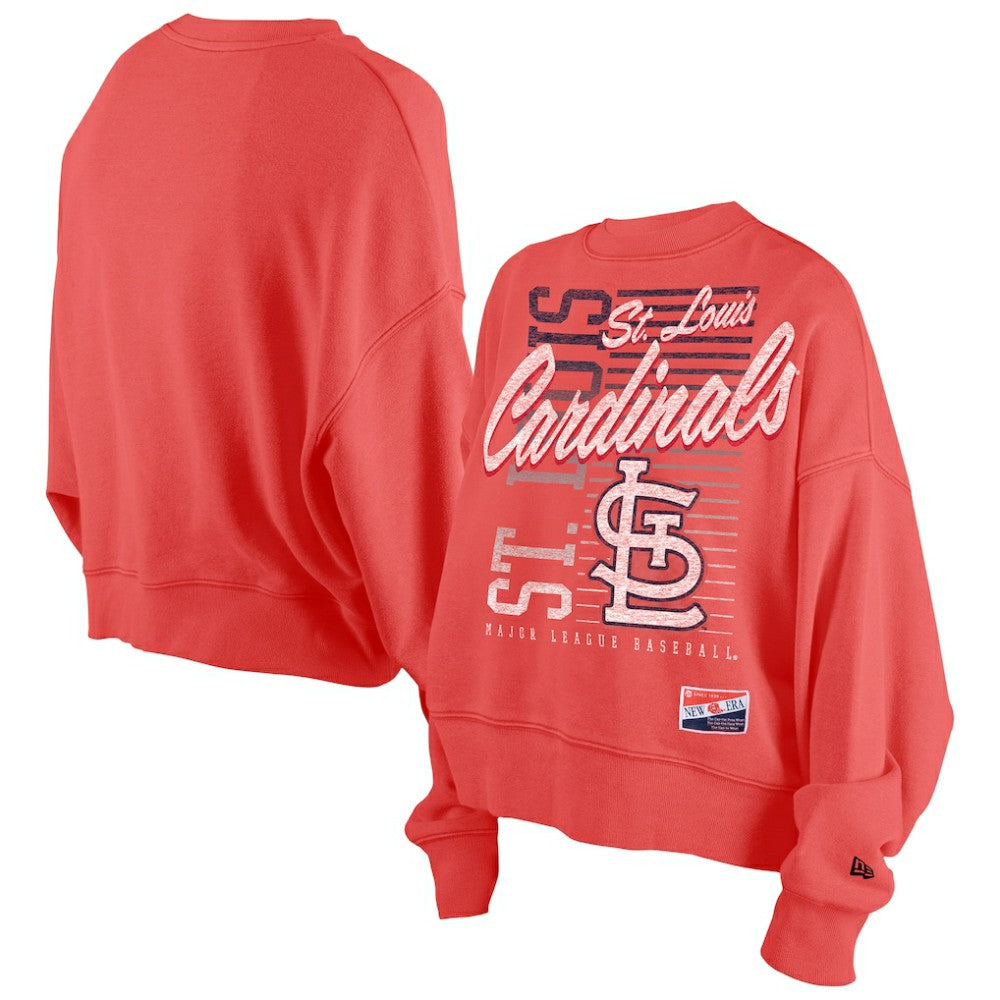 Red St. Louis Cardinals New Era Women's Boxy Mineral Wash Dolmen Sleeve Cropped Sweatshirt