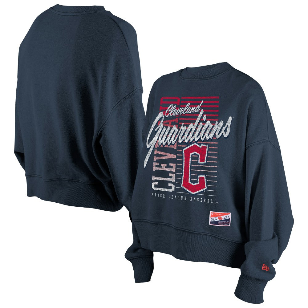 Navy Cleveland Guardians New Era Women's Boxy Mineral Wash Dolmen Sleeve Cropped Sweatshirt