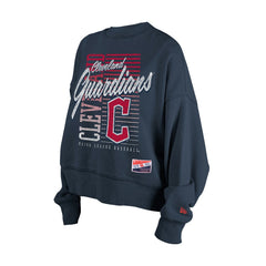 Navy Cleveland Guardians New Era Women's Boxy Mineral Wash Dolmen Sleeve Cropped Sweatshirt