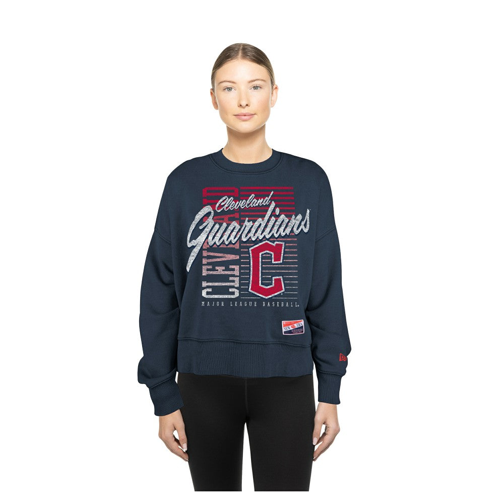 Navy Cleveland Guardians New Era Women's Boxy Mineral Wash Dolmen Sleeve Cropped Sweatshirt