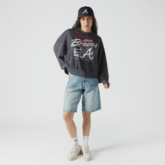 Navy Atlanta Braves New Era Women's Boxy Mineral Wash Dolmen Sleeve Cropped Sweatshirt