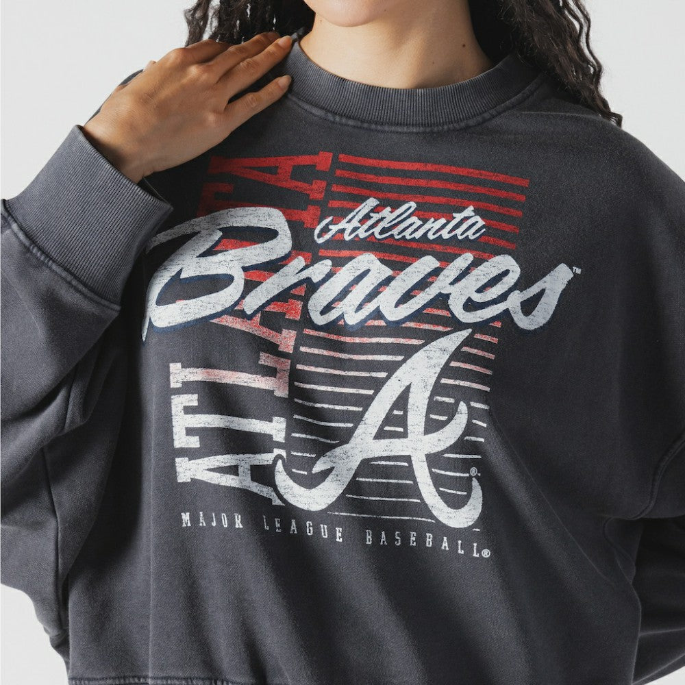 Navy Atlanta Braves New Era Women's Boxy Mineral Wash Dolmen Sleeve Cropped Sweatshirt