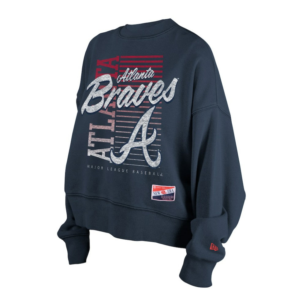 Navy Atlanta Braves New Era Women's Boxy Mineral Wash Dolmen Sleeve Cropped Sweatshirt