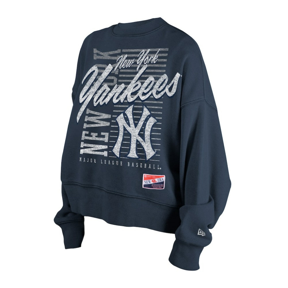 Navy New York Yankees New Era Women's Boxy Mineral Wash Dolmen Sleeve Cropped Sweatshirt