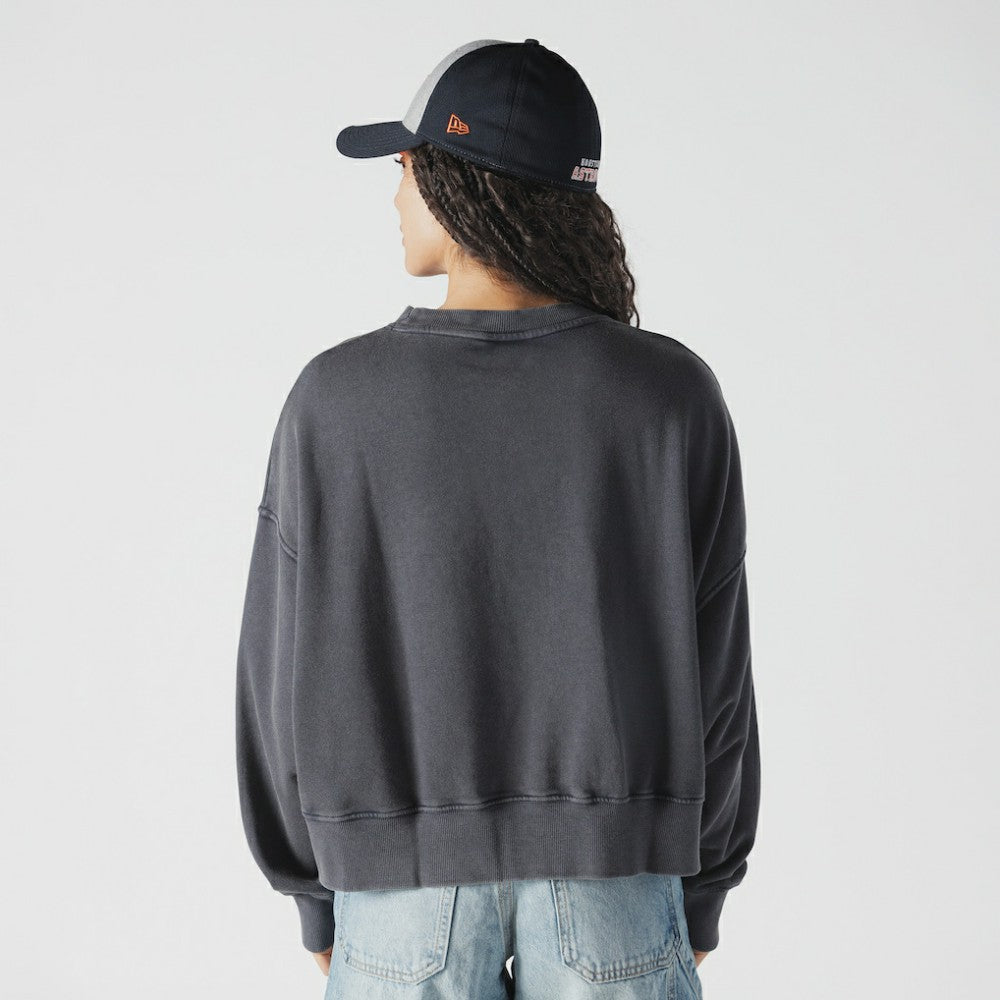 Navy Houston Astros New Era Women's Boxy Mineral Wash Dolmen Sleeve Cropped Sweatshirt