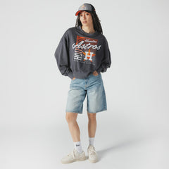 Navy Houston Astros New Era Women's Boxy Mineral Wash Dolmen Sleeve Cropped Sweatshirt