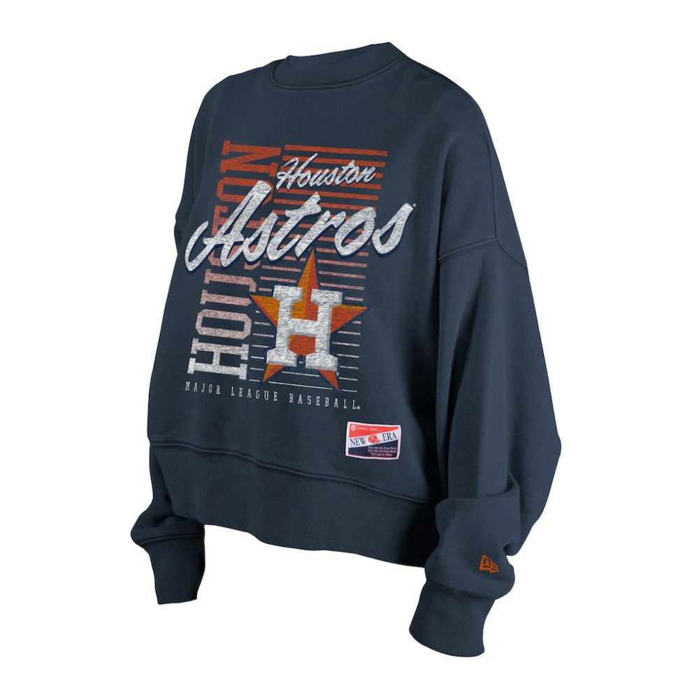 Navy Houston Astros New Era Women's Boxy Mineral Wash Dolmen Sleeve Cropped Sweatshirt
