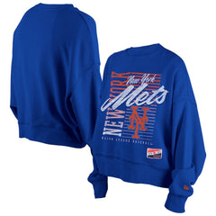Royal New York Mets New Era Women's Boxy Mineral Wash Dolmen Sleeve Cropped Sweatshirt