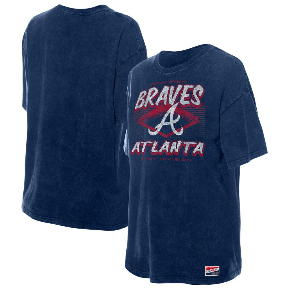 Navy Atlanta Braves New Era Women's Mineral Wash Oversized T-Shirt