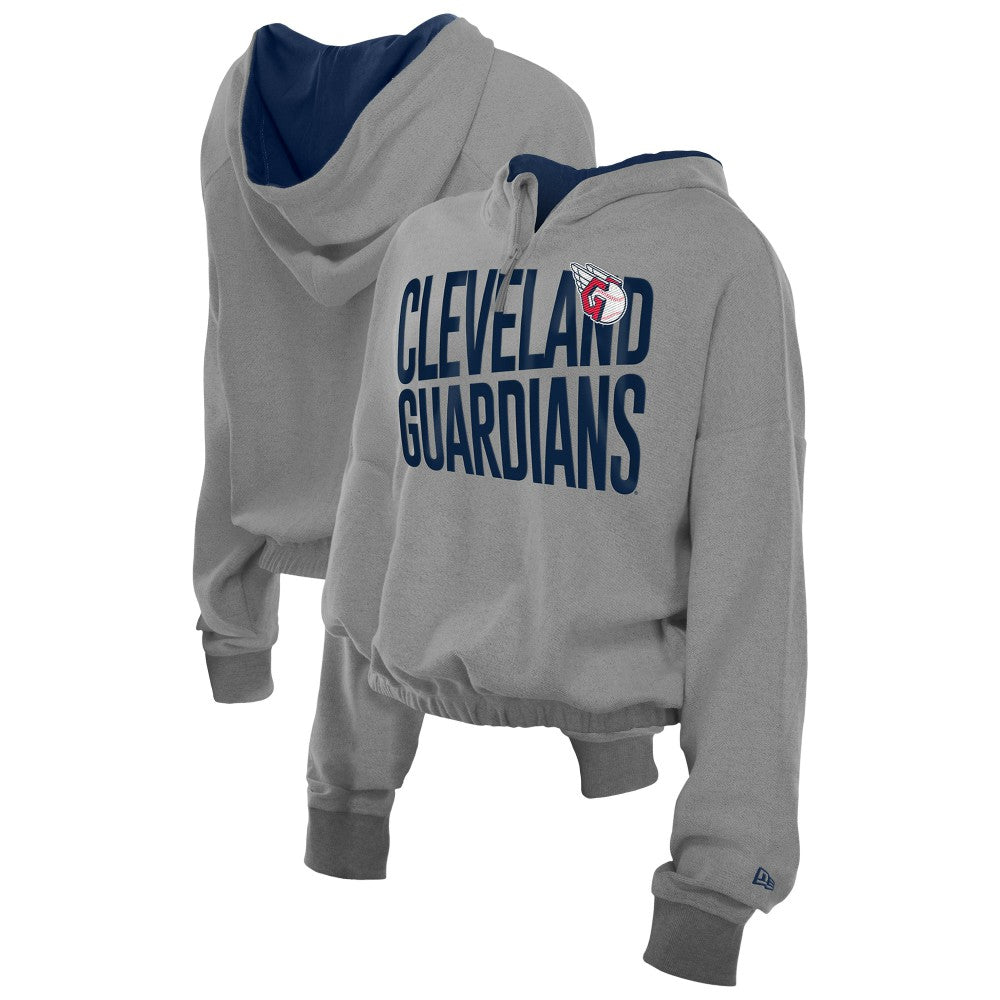 Heather Gray Cleveland Guardians New Era Women's Reversed Out French Terry Quarter-Zip Banded Crop Hoodie