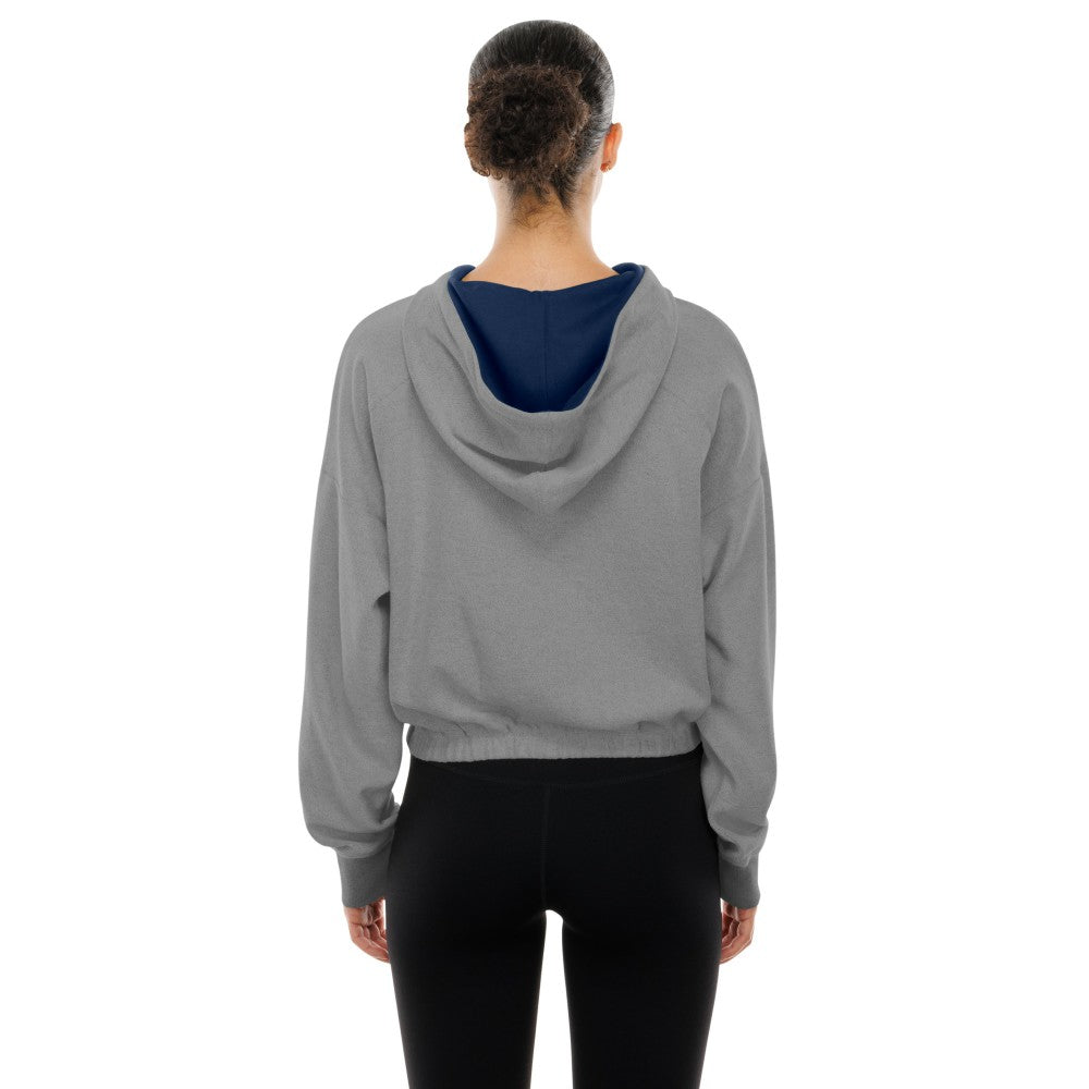 Heather Gray Cleveland Guardians New Era Women's Reversed Out French Terry Quarter-Zip Banded Crop Hoodie