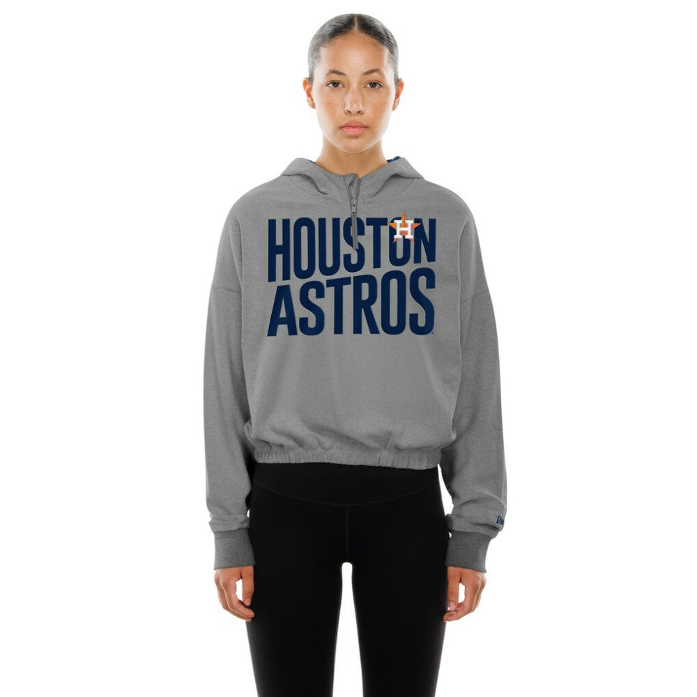 Heather Gray Houston Astros New Era Women's Reversed Out French Terry Quarter-Zip Banded Crop Hoodie