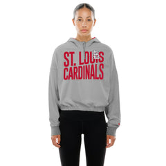 Heather Gray St. Louis Cardinals New Era Women's Reversed Out French Terry Quarter-Zip Banded Crop Hoodie