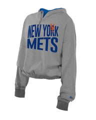 Heather Gray New York Mets New Era Women's Reversed Out French Terry Quarter-Zip Banded Crop Hoodie