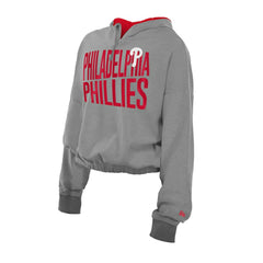 Heather Gray Philadelphia Phillies New Era Women's Reversed Out French Terry Quarter-Zip Banded Crop Hoodie