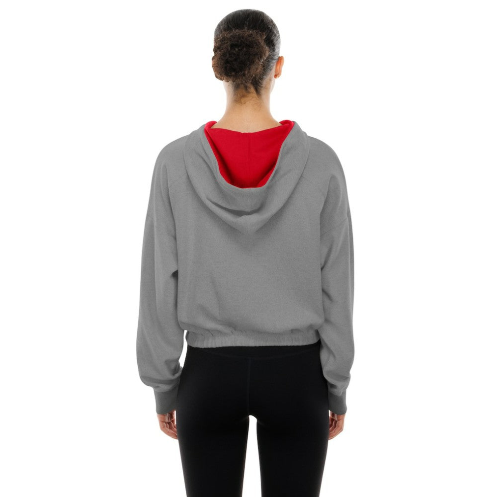 Heather Gray Philadelphia Phillies New Era Women's Reversed Out French Terry Quarter-Zip Banded Crop Hoodie
