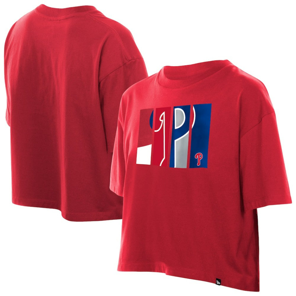 Red Philadelphia Phillies New Era Women's Boxy Foil Logo T-Shirt