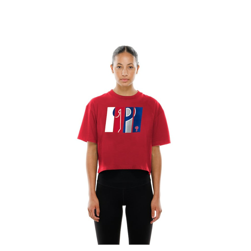 Red Philadelphia Phillies New Era Women's Boxy Foil Logo T-Shirt