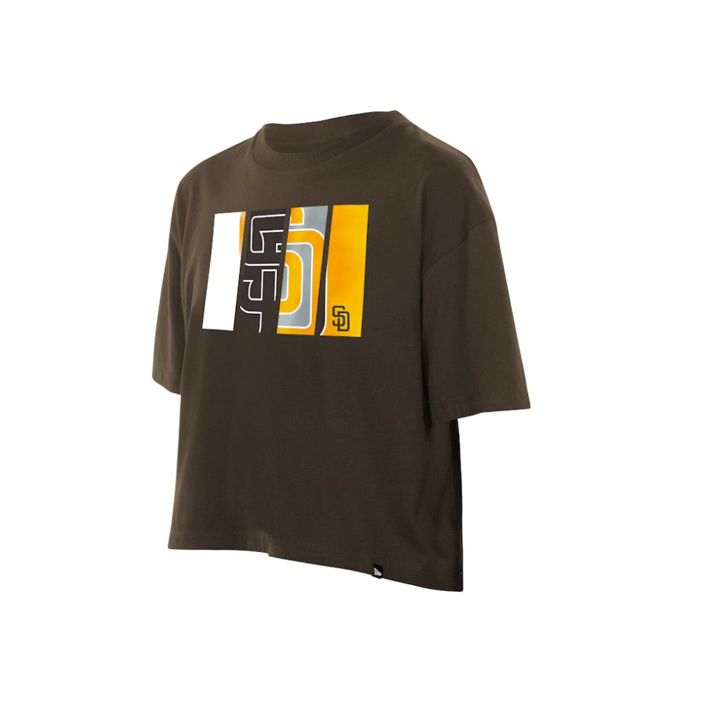 Brown San Diego Padres New Era Women's Boxy Foil Logo T-Shirt