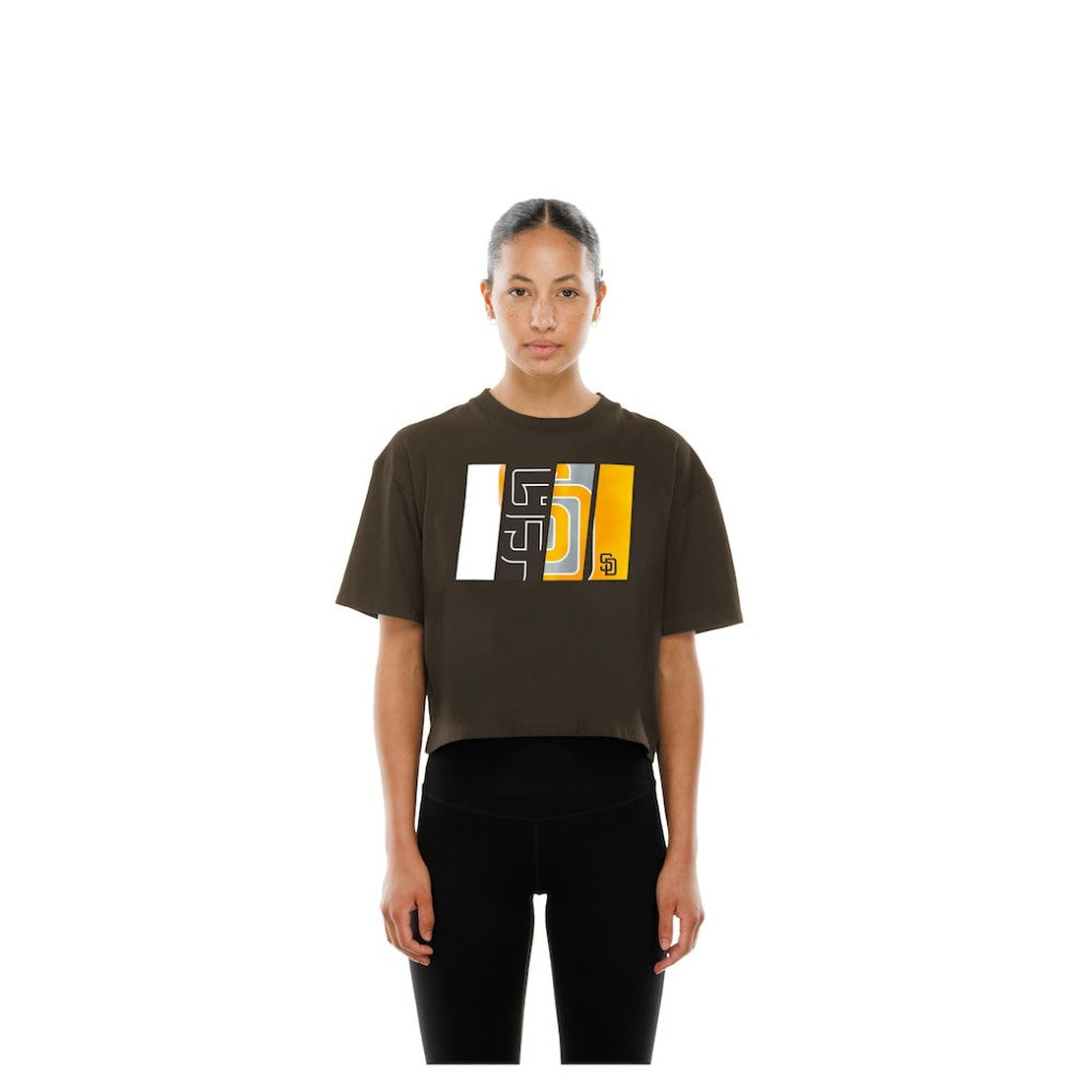 Brown San Diego Padres New Era Women's Boxy Foil Logo T-Shirt