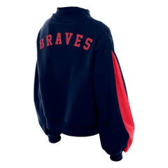 Navy Atlanta Braves New Era Women's Mock Neck Balloon Sleeve Sweatshirt