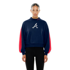Navy Atlanta Braves New Era Women's Mock Neck Balloon Sleeve Sweatshirt
