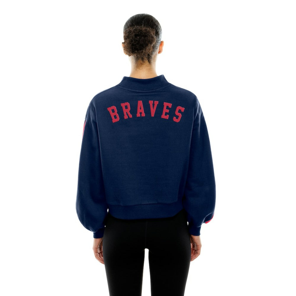 Navy Atlanta Braves New Era Women's Mock Neck Balloon Sleeve Sweatshirt