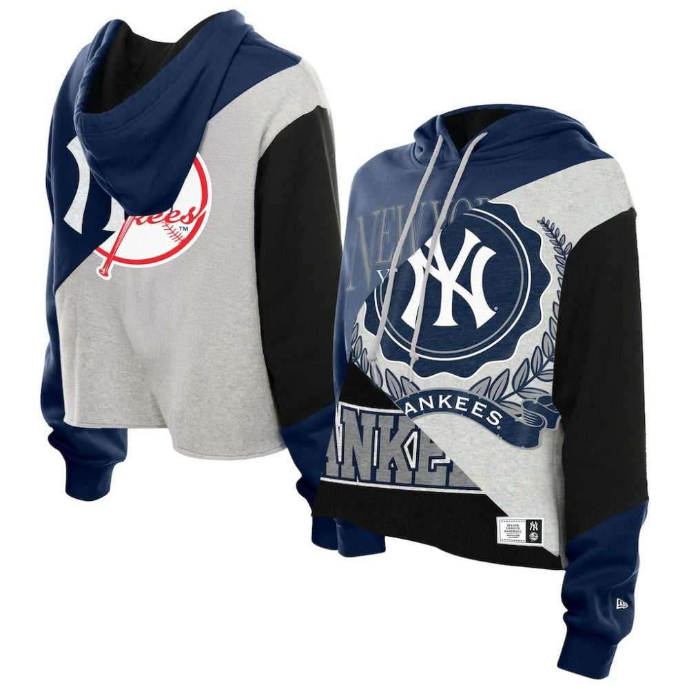 New York Yankees New Era Women's Upcycled Color Block Cropped Boxy Hoodie