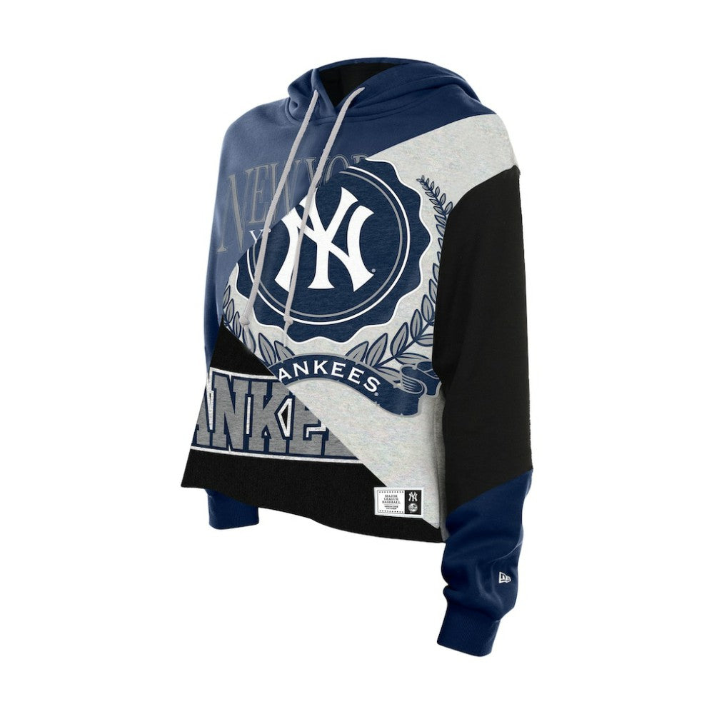 New York Yankees New Era Women's Upcycled Color Block Cropped Boxy Hoodie