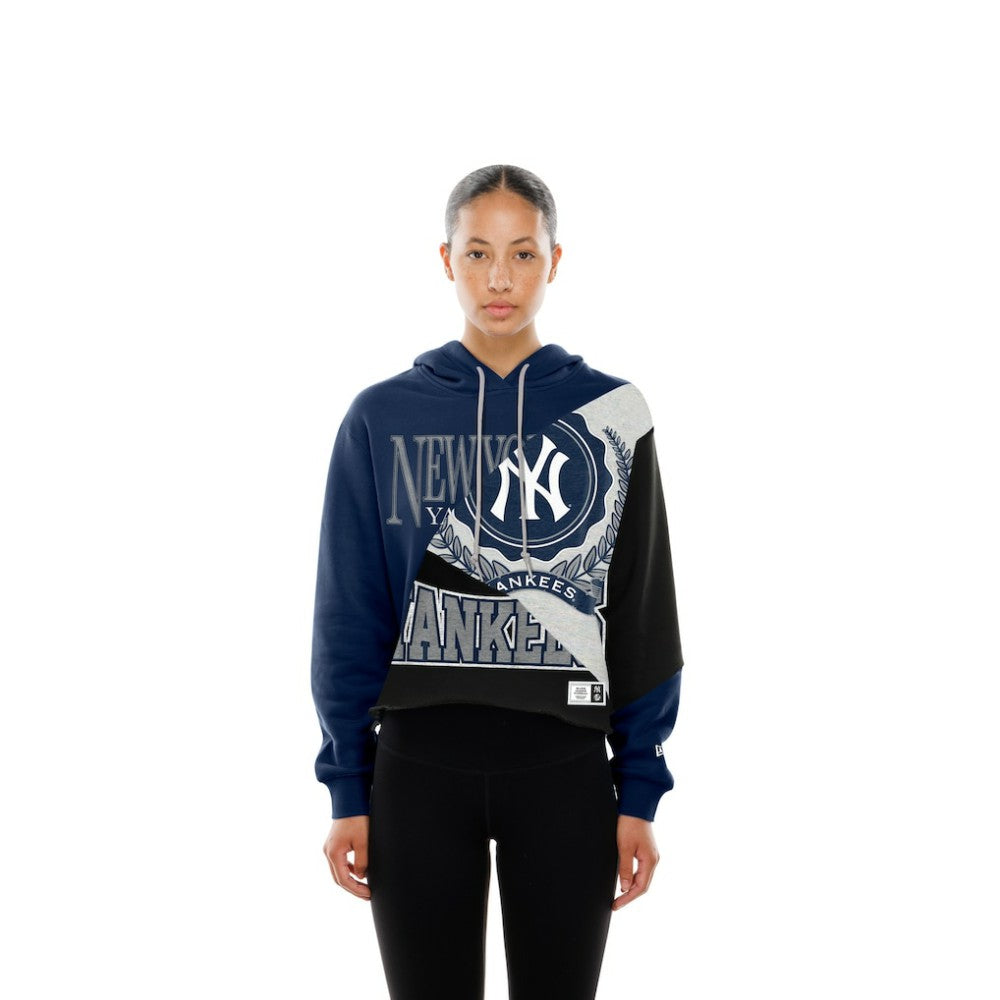 New York Yankees New Era Women's Upcycled Color Block Cropped Boxy Hoodie