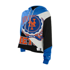 New York Mets New Era Women's Upcycled Color Block Cropped Boxy Hoodie