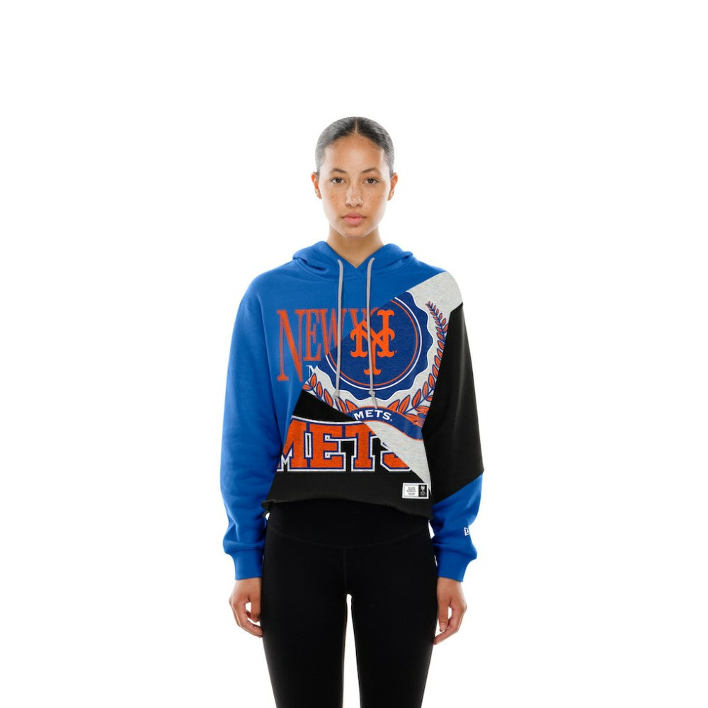 New York Mets New Era Women's Upcycled Color Block Cropped Boxy Hoodie